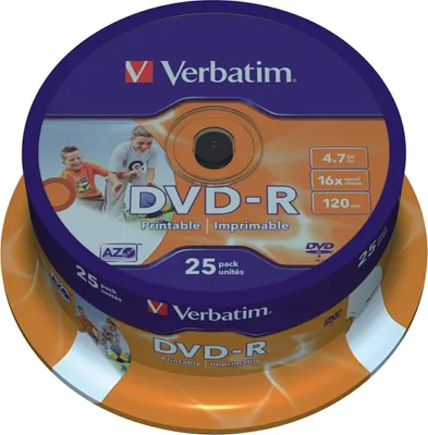 Produktbild von DVD-Rohlinge bedruckbar DVD-R 4,7GB/16x auf Spindel VE=8x25 Stück