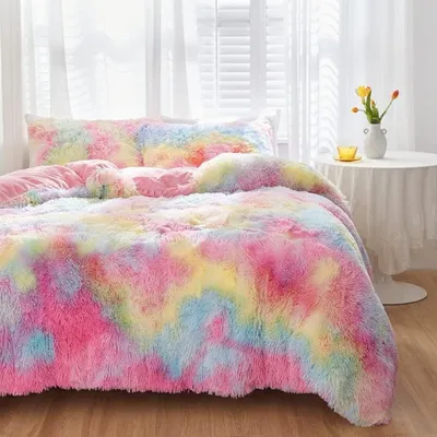 Zdjęcie produktu dla Miękki komplet pościeli z pluszu, 155x220 cm, flanela, wzór "biber", 3-częściowy, kolorowy, z zamkiem błyskawicznym. Zawiera: 2 poszewki na poduszki 80x80 cm