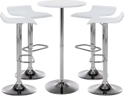Produktbild von Rundes Bartisch-Set – höhenverstellbare Barhocker – pflegeleichtes Kunstleder | Farbe: Weiß