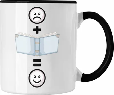 Produktbild von Trendation - Lesen Tasse Geschenk für Leseratte Bücher Lesen Lustige Geschenkidee :( + Buch = :) (Schwarz)