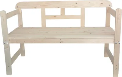 A plain, front-facing studio shot of a wooden garden bench.