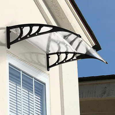 Produktbild von SUGIFT Vordach Haustür 100x75 cm, Türvordach Überdachung, Polycarbonat transparent, Aluminium | 2 Tragarme | UV-beständig | wetterfest