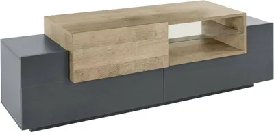 Produktbild von Fernsehschrank Dlodrin, Niedriges Sideboard für Wohnzimmer mit 2 Türen, Sockel für TV-Möbel, 100 %  Italy, cm 160x45h51, Anthrazit und Ahorn