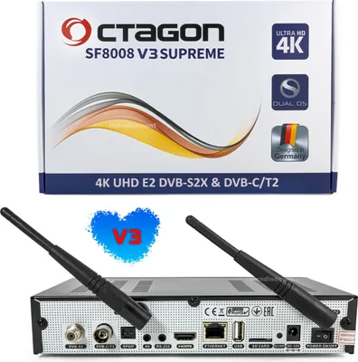 Immagine prodotto di Octagon SF8008 4K COMBO SUPREME V3 UHD E2 DVB-S2X & DVB-C/T2 Ricevitore PVR Linux con WiFi dual band 2.4/5G + interfaccia M.2