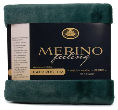 Produktbild von GÖZZE Merino Wendewohndecke flauschige wärmende Mikrofaser-Wendedecke in Merino-Feeling Qualität Dunkelgrün 150 x 200 cm