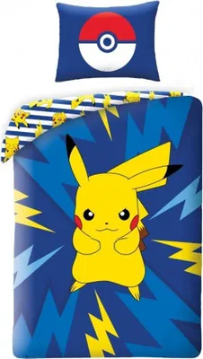 Immagine prodotto di Set letto reversibile Halantex POKEMON PIKACHU ELECTRIC - letto singolo 2 pezzi copripiumino 140 x 200 cm e federa 70 x 90 cm - 100% cotone Ökö-Tex Standard 100