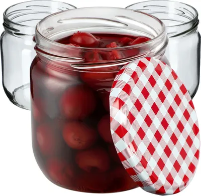 Zdjęcie produktu dla Słoiki na przetwory KADAX z pokrywką "Salla", słoiki na dżem, słoiki na przetwory, 425 ml, czerwona kratka, 6 sztuk
