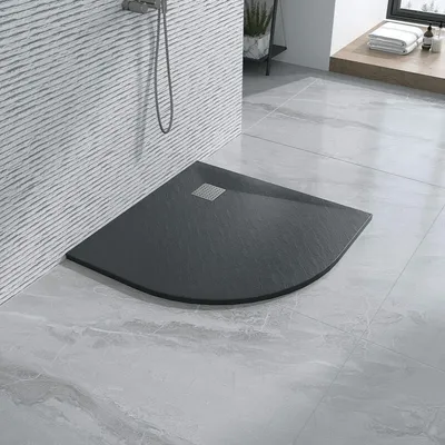 Produktbild von Duschwanne 90x90 cm Halbrund Vulcano Line Slim Anthrazit aus Kunstharz und Marmorpulver mit freiem Ablauf - FRASCIO