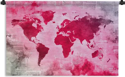 Produktbild von MuchoWow® Wandteppich Wandbehang Weltkarte - Rot - Zeitung 60x40 cm Tapisserie Dekoration Wandtuch - Wanddekorationen