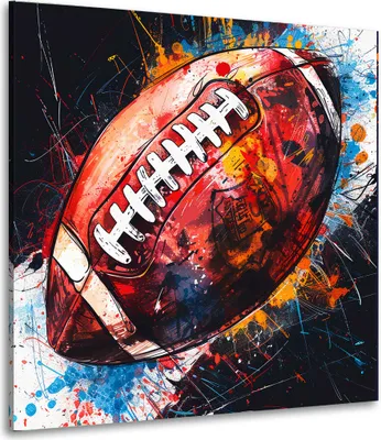 Produktbild von Football in bunter Pop Art Rugby Ball Leinwandbild Wandbild Kunstdruck Wanddeko: 80x80x4cm