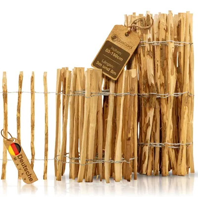 Produktbild von Staketenzaun 80cm hoch x 5m lang ( Lattenabstand 3-5 cm ) · Haselnuss · 14 Größen verfügbar · Gartenzaun Holz · Kastanienzaun