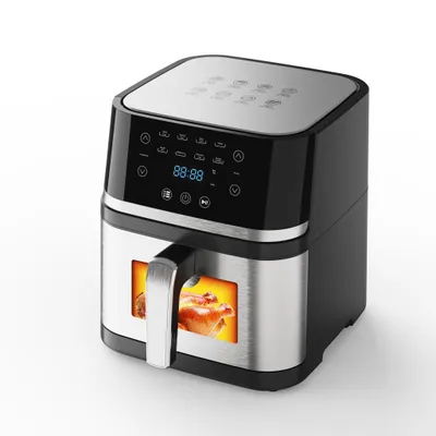 FORSMANO Digitale Heißluftfritteuse 8L mit Sichtfenster, Edelstahl, 1350W, Timer, 80–200°C, Multi-Funktion, Touch-Bedienung