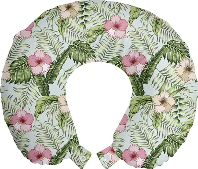 Produktbild von ABAKUHAUS Exotisch Reisekissen Nackenstütze, Tropical Pinkish Blumen, Schaumstoff Reiseartikel für Flugzeug und Auto, 30x30 cm, Mehrfarbig