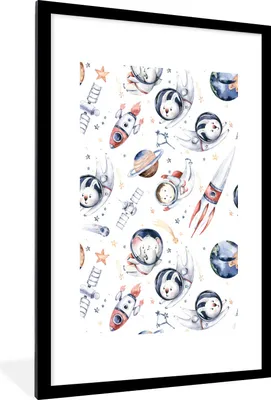 Produktbild von MuchoWow® Gerahmtes Poster Muster - Planeten - Kinder - Mädchen - Kinder - Kinder - Mädchen 60x90 cm - Poster mit Schwarzem Bilderrahmen Wandposter Rahmen Foto Bilder - Dekoration - Wandposter Wohnzimmer - Hochwertig