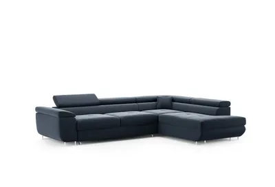 Image de GUTTO Canapé d'angle CRUX Canapé d'angle Fonction couchage Rangement lit Tête de lit réglable en velours BLEU
