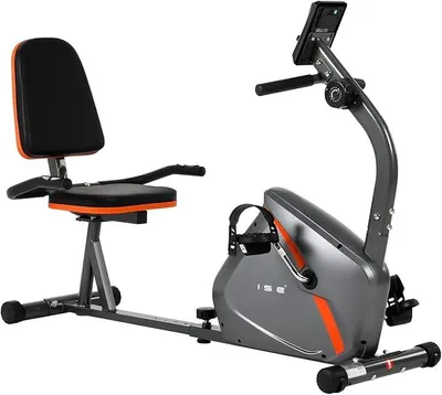 Zdjęcie produktu dla Rower stacjonarny do użytku domowego z 8 poziomami regulacji oporu, ergometr z hamulcem magnetycznym, rower treningowy z czujnikami tętna i wyświetlaczem LCD, rower stacjonarny z oparciem SY-6802