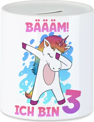 Produktbild von Bäääm Ich Bin 3 Spardose Einhorn 3. Geburtstag Geburtstagsgeschenk Einhorn-Fans Dabbing