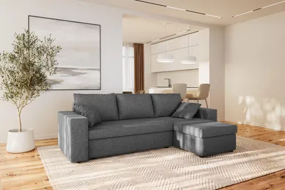 Produktbild von 3 Sitzer Ecksofa ANTONIO ALICE - 248x147x81cm, Ottomane links oder rechts, Schlaffunktion & 2 Bettkästen, Eckgarnitur, Samtbezug in Dunkelgrau
