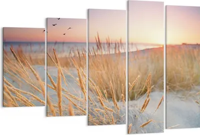 Produktbild von Bild auf Leinwand - Leinwandbild - 5 Teile - Sonne Vögel Sand - 150x100cm - Wand Bild - Wanddeko - Wandbilder - Leinwanddruck - Bilder - Wanddekoration - Leinwand bilder - Wandbild - EG150x100-4810