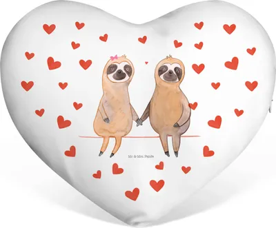 Produktbild von Mr. & Mrs. Panda Sofakissen Faultier Pärchen - Weiß - Geschenk, faul, Verlobt, Kuschelkissen, Hochzeitskissen, dekoartikel, Schmusekissen, Liebe, Verliebt, Dekokissen