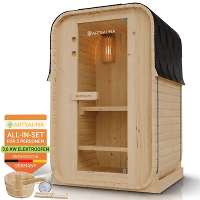 Produktbild von Artsauna Fasssauna Nolvik S, mit 3,6 kW Ofen & Zubehör für Garten, Cube Design