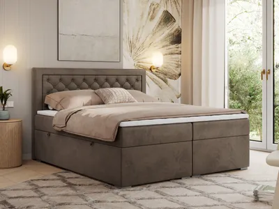 Produktbild von MKS MEBLE Boxspringbett 140x200 mit Bettkasten, Polsterbett 140x200 mit Matratze H3 Topper, Boxspringbett 140x200, Polsterbett 140x200, Bett 140x200 mit Kopfteil - Braun Velvet - H3 - JASIR