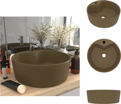 Obrázek produktu pro vidaXL umyvadlo s přepadem matné krémové 36x13 cm keramické - Koupelnová umyvadla