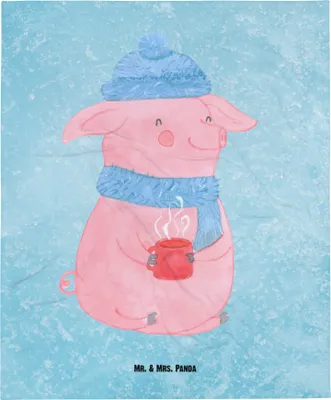 Produktbild von Mr. & Mrs. Panda Tagesdecke Schwein Glühwein - Eisblau - Geschenk, Sofadecke, Weihnachtsmarkt, Decke, Bettdecke, Kunstfelldecke, Weihnachten, Punsch, Glühschwein