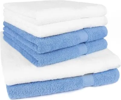 Produktbild von Betz 6-tlg. Handtuch-Set PREMIUM - 2 Liegetücher 4 Handtücher 100% Baumwolle  Farbe: weiß und hellblau