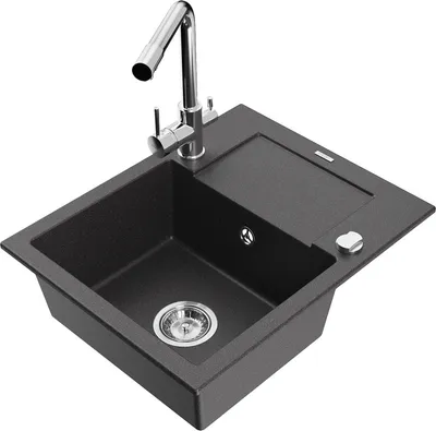 Produktbild von Mexen Enzo 1 Becken-Granitspüle mit Abtropffläche und Mischbatterie Duero, Schwarz gesprenkelt - 6506-76-671600-00