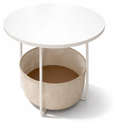 Productafbeelding van Relaxdays Bijzettafel van rundleer met mand, beige-wit