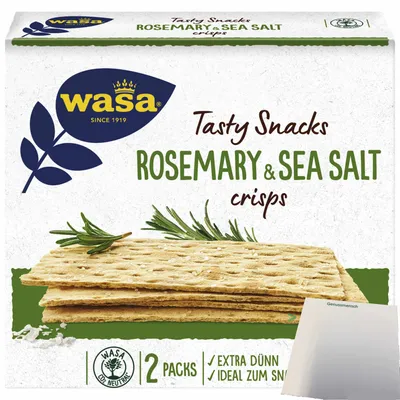 Produktbild von Wasa Knäckebrot Delicate Crisp Rosemary & Sea Salt (190g Packung) + usy Block
