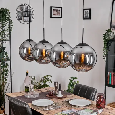 Produktbild von Fossobiubo Hängelampe aus Metall/Glas in Schwarz/Chomfarben/Rauchfarben