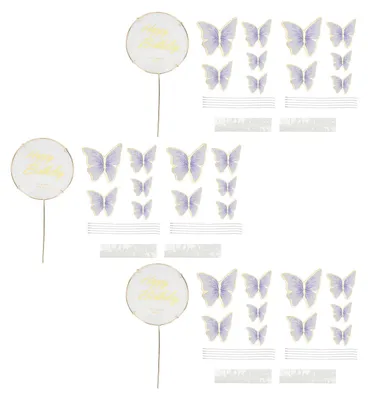 Produktbild von 3er-Set Schmetterlings-Kucheneinsätze, 3D-Farbschmetterlings-Kucheneinsätze, Cupcake-Topper, Geburtstags-, Hochzeits- und Partydekoration, Lila