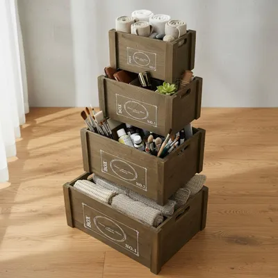 Zdjęcie produktu dla Pudełka do przechowywania Mucola zestaw 4 brązowych drewnianych pudełek retro pudełka découpage skrzynia uniwersalne pudełka organizery skrzynie