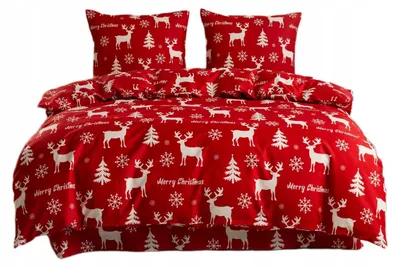Produktbild von Baumwolle world Weihnachtsbettwäsche Rot Weiß Rentiere 160x200