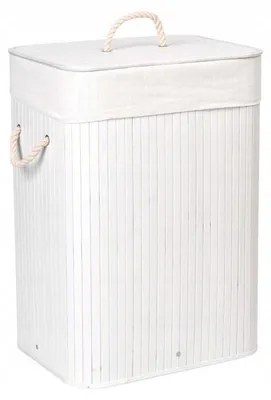 Produktbild von Bambus Wäschekorb mit Deckel, weiß, 80L, Badezimmer