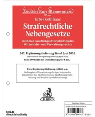 Produktbild von Strafrechtliche Nebengesetze 262. Ergänzungslieferung