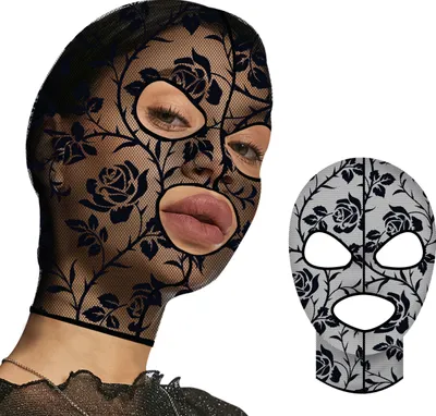 Productafbeelding van Sado: Mysterieus kapmodel, bloemenprint, Halloween kostuum, verkleeding, mysterieuze maskering, bloemendesign, gothic accessoire, gezichtsbedekking, fantasierijke verhulling, kleur: zwart