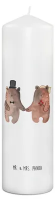 Produktbild von Mr. & Mrs. Panda Kerze Bär Heirat 29 x 8 cm XL - Weiß - Geschenk, Erinnerungslicht, Teddy, Stumpenkerze, Blockkerze, Wachskerze, Erinnerungskerze
