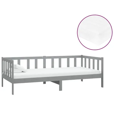 Image de Lit de repos avec matelas 90x200 cm Gris Bois de pin massif