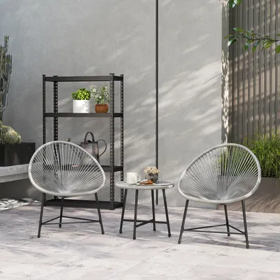 Produktbild von SUGIFT Balkonmöbel-Set 3-teilig Acapulco-Stil PE-Rattan, Gartenmöbel Sitzgruppe 2 Stühle Glastisch Polyrattan, Grau | 72x68x81 cm | 11 kg | pulverbeschichtet