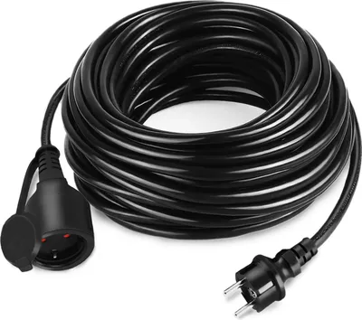 Produktbild von UISEBRT 20m Schwarz Verlängerungskabel Stromverlängerungskabel Euro-Stecker Schuko Stecker Verlängerung 220-230 V, 16 A mit Schutzkappe Outdoor IP44 Baustellenkabel Schutzkontaktstecker