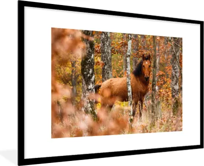 Produktbild von MuchoWow® MuchoWow® Gerahmtes Poster Pferd - Wald - Braun 90x60 cm - Poster mit zchwarzem Bilderrahmen - Wanddekoration - Fotos