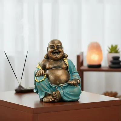 Produktbild von Buddha Skulptur Mint Green Lachender Buddha Polyresin 23cm