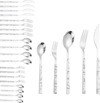 Produktbild von Edelstahl-Besteck-Set 20-tlg. weiß mit Messern, Löffeln, Gabeln