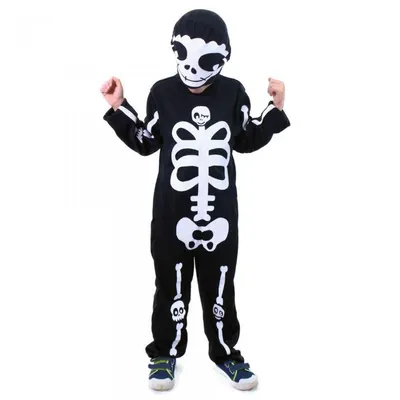 Immagine prodotto di Costume da scheletro per bambini con cappello - Halloween - misura. M - Confezione ECO