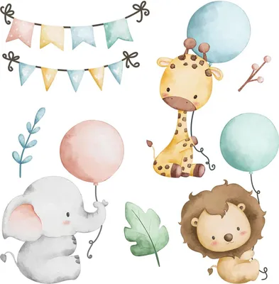 Produktbild von Wandaufkleber Kinderzimmer – Wandsticker für Baby & Kinder – Selbstklebende Wanddekoration – Abnehmbar ohne Rückstände – Deko für Mädchen & Jungen - Boho-Aquarelltiere mit pastellfarbenen Luftballons60x92 cm