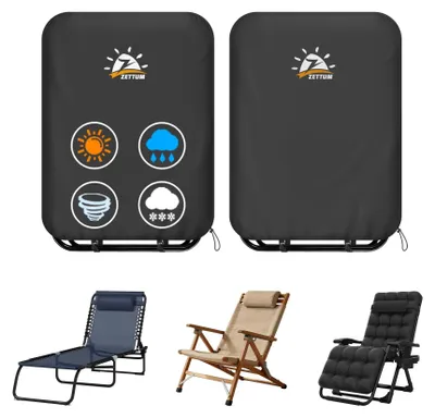 Image de Housses de protection pour chaises pliantes, lot de 2 - Oxford 600D, imperméable, dimensions 71x33x112 cm