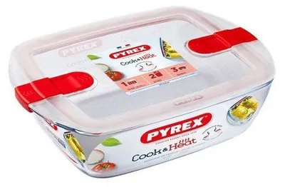 Productafbeelding van Set van 3 rechthoekige bewaarboxen PYREX Cook & Heat, 1,1 liter, met magnetronbestendige deksels